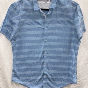 Calvin Klein Men's Light Blue Striped Button Down Shirt, 100% Cotton
